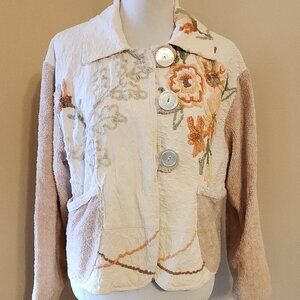 VTG Chenille Jacket Blanket Coat Bedspread Robe Deep Pile Floral 90s Does 50s